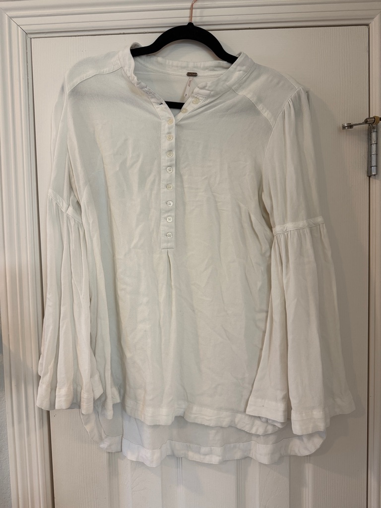 Free People Women's White Bell-Sleeve Peasant Blouse - Sz M